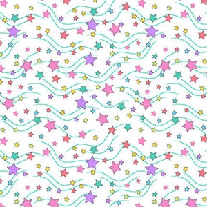 Flannel by the yard A. E. Nathan comfy prints Multi-colored star wave flannel print on a white background