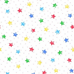 Flannel by the yard A. E. Nathan comfy prints Multi-colored Stars flannel print on a white background