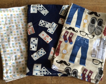 Flannel "Little Man" Receiving Blankets, Set of 3