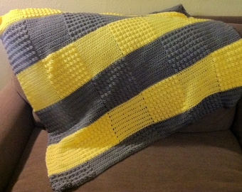 Patchwork Crochet Baby Blanket in Charcoal and Yellow