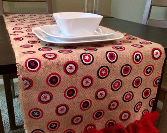 20% OFF Patriotic Burlap Table Runner with Red Ribbon