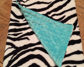 Zebra Stroller Blanket with Aqua Backing