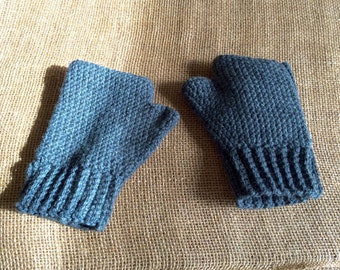 Wool Fingerless Mittens in Charcoal Gray, Adult
