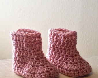 Rosy Pink Baby Boots with Foldover Cuffs