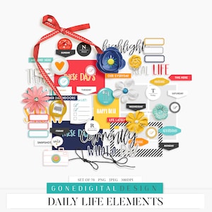 Digital Scrapbook Elements Daily Life Everyday Digital Clipart Scrapbook Embellishment Everyday Stickers Daily Planner Printable Routine