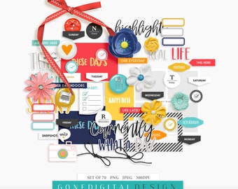Daily Life Digital Scrapbook Elements: Planner Stickers (Digital Download)