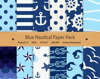 Nautical Digital Paper Pack: Navy, Anchor, and Sailboat (Digital Download)