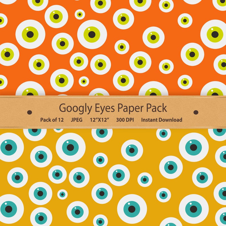 Googly Eyes Digital Scrapbook Papers Halloween Paper Pack Halloween Pattern Halloween Scrapbook Monster Eyes Purple Orange Green Eyeball image 4