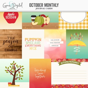 Fall Digital Cards Autumn Cards Journal Cards Digital Scrapbook Cards Fall Cards Fall Illustration Fall Phrases Autumn Quotes Card Making
