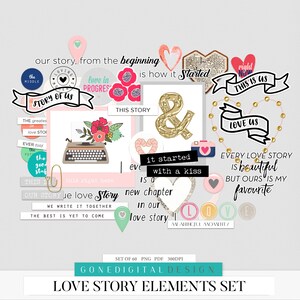 Digital Love Bundle & Save Love Story Digital Scrapbook Bundle Love Scrapbook Kit Clipart Bundle Scrapbook Paper Scrapbook Supply Word Art image 2