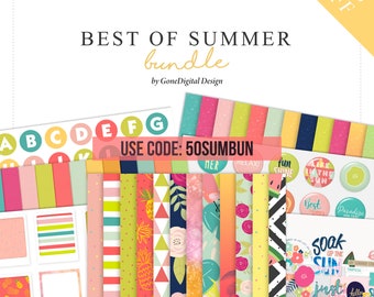 Summer Scrapbook Bundle: Digital Paper, Clipart, and Alphabet (Digital Download)