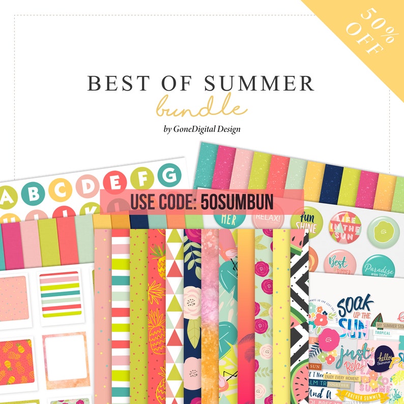 Digital Summer Bundle Scrapbook Discount Code Digital Scrapbook Bundle Clipart Bundle Summer