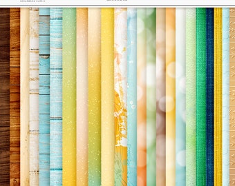 Summer Scrapbook Paper: Watercolor, Glitter, Wood (Digital Download)