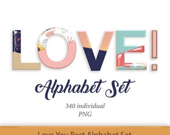 Love Alphabet Letters Pink Alphabet Clipart Letter Clipart Valentine Alphabet Set Digital Alphabet Clip art Blue Letters Pink Floral Letters