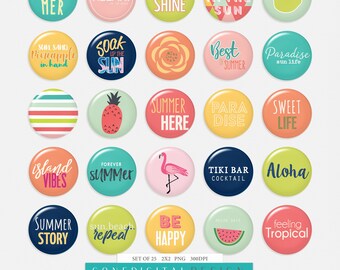 Summer Tropical Flairs Badges: Scrapbook Clip Art (Digital Download)