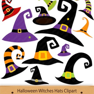 Witches Hats Clipart Halloween Witch Hat Clip Art Witch Hat Printable PDF Witch Graphics Halloween Digital Witch Hat Image Halloween Sticker image 1