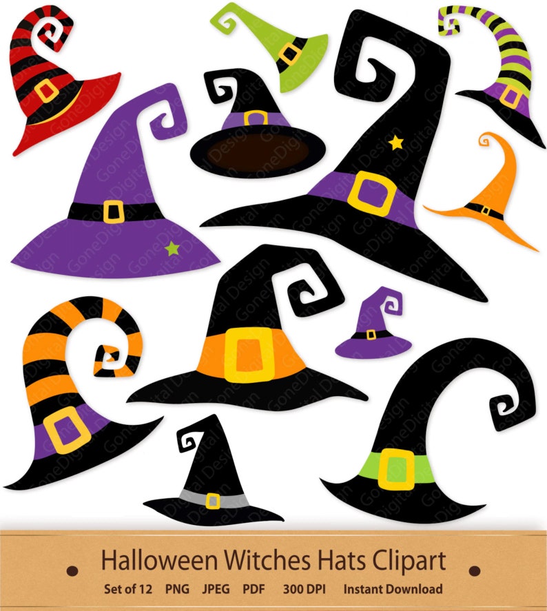 Witches Hats Clipart Halloween Witch Hat Clip Art Witch Hat Printable PDF Witch Graphics Halloween Digital Witch Hat Image Halloween Sticker image 1