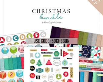 Christmas Digital Scrapbook Bundle: Clipart, Papers, Elements (Digital Download)