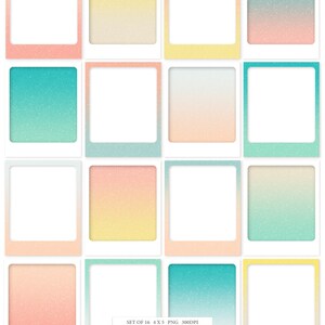 May include: Set of 16 digital frames with a spring ombre design. The frames are in shades of pink, yellow, and blue. The text "Hello Spring Ombre Frames" is at the bottom of the image.