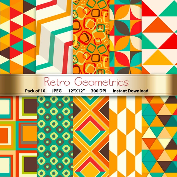 Retro Geometrics Digital Paper: 12x12 Scrapbooking Papers - Craft Supplies for papercrafting invitations - Instant Download Printable Il_570xn