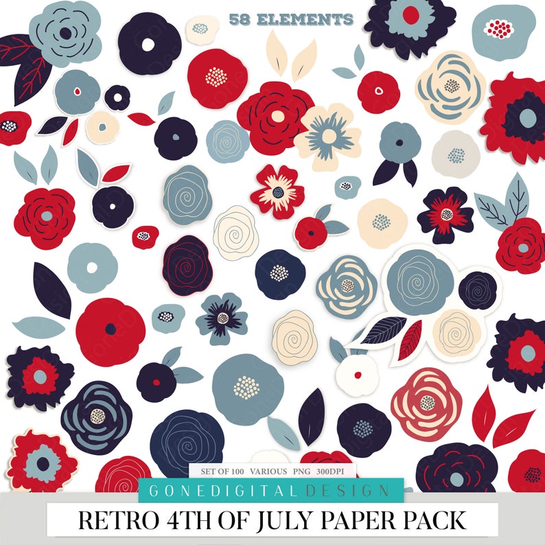 Printable Flowers Clip Art July 4th Planner Flowers Stickers Etsy