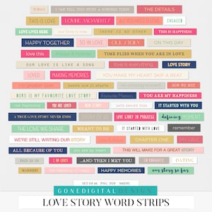 Love Digital Word Strips Word Sticker Scrapbook Printable Sheet Love Story Valentine Card Sentiments Word Captions Conversation Starters
