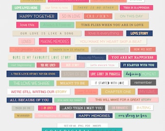 Love Digital Word Strips Word Sticker Scrapbook Printable Sheet Love Story Valentine Card Sentiments Word Captions Conversation Starters