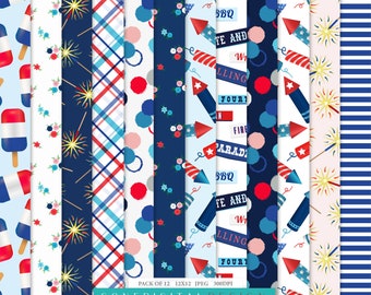 Fourth of July Digital Paper Pack: America Theme (12x12, Digital Download)