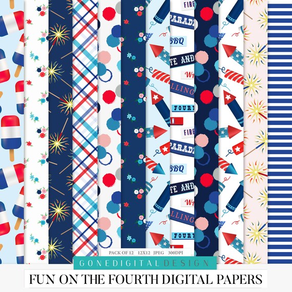 Fun on the Fourth Digital Papers Printable Paper Pack America 4th July Paper 4th July Printable Pattern Paper Fourth of July Digital Paper Il_570xn