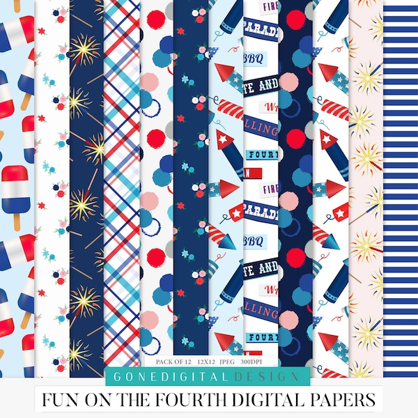 Fun on the Fourth Digital Papers Printable Paper Pack America 4th July Paper 4th July Printable Pattern Paper Fourth of July Digital Paper