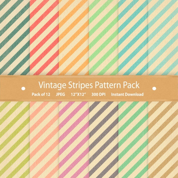 Stripe Digital Paper Vintage Stripes Digital Backgrounds Commercial Use Scrapbooking Paper Printable Pattern Digital Download Blue Green Red Il_570xn