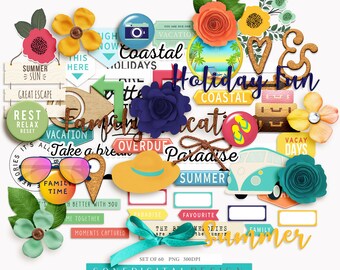 Family Vacation Clipart: Summer Beach Elements (Digital Download)