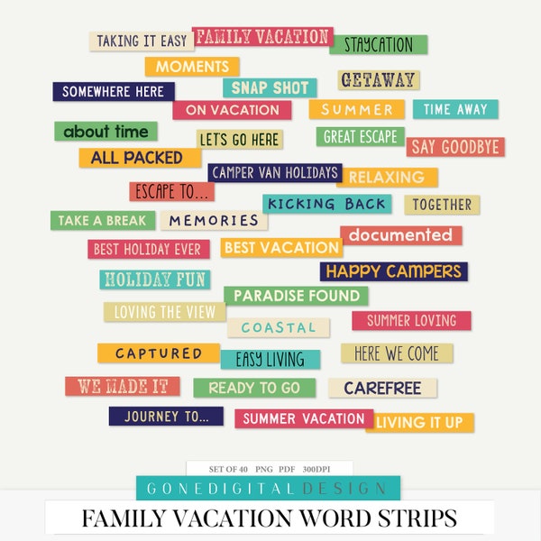Family Vacation PNG Vacation Word Art Word Phrases Word Tags Word Printable Word Digital Download Word Clipart Summer Word Stickers Download