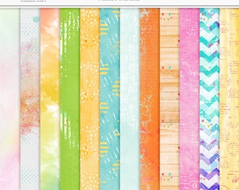 Rainbow Messy Paper: Watercolor Scrapbook Backgrounds (Digital Download)