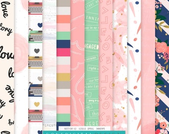 Love Story Digital Paper Pack: Pink & Gold Wedding Art (Digital Download)