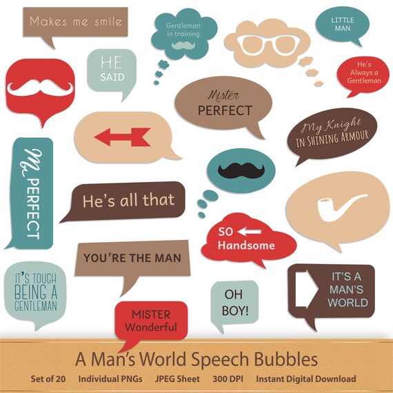 Speech Bubble Clipart Digital Word Art Digital Scrapbook Graphics Little Gentleman Hipster Fathers Day Grandpa Mustache Boy Man Red and Blue Il_570xn