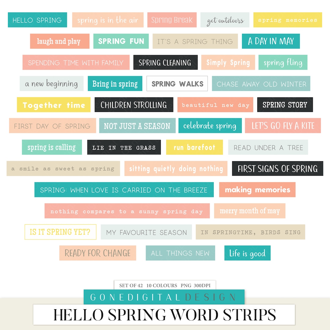 Spring Wrod Spring Word Art Clipart: Scrapbook Planner Stickers (digital Download ...