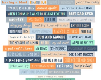 Digital Word Strips Snippets Father Son Word Bits Father Clipart Journaling Printable Word Art Dad Clip Art Word Stickers Quotes Scrapbook