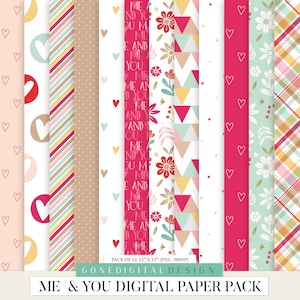 Digital Paper Me & You Love Valentine Pattern Paper Love Paper Love Printable Valentine Printable Love Scrapbook Valentine Planner Printable