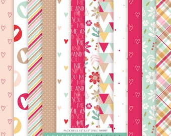 Valentine's Day Digital Paper Pack: Love Scrapbook Patterns (Digital Download)