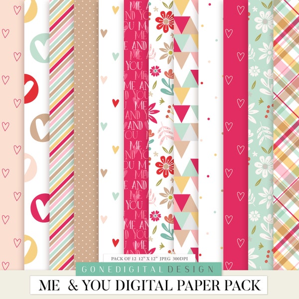Valentine's Day Digital Paper Pack: Love Scrapbook Patterns (Digital Download)