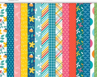 Summer Days Digital Paper Pack: Floral & Geometric Patterns (Digital Download)