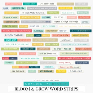 Bloom & Grow Words Spring Word Tags Sentiments Digital Scrapbook Elements Spring Saying Flower Quote Inspirational Spring Printable Clipart