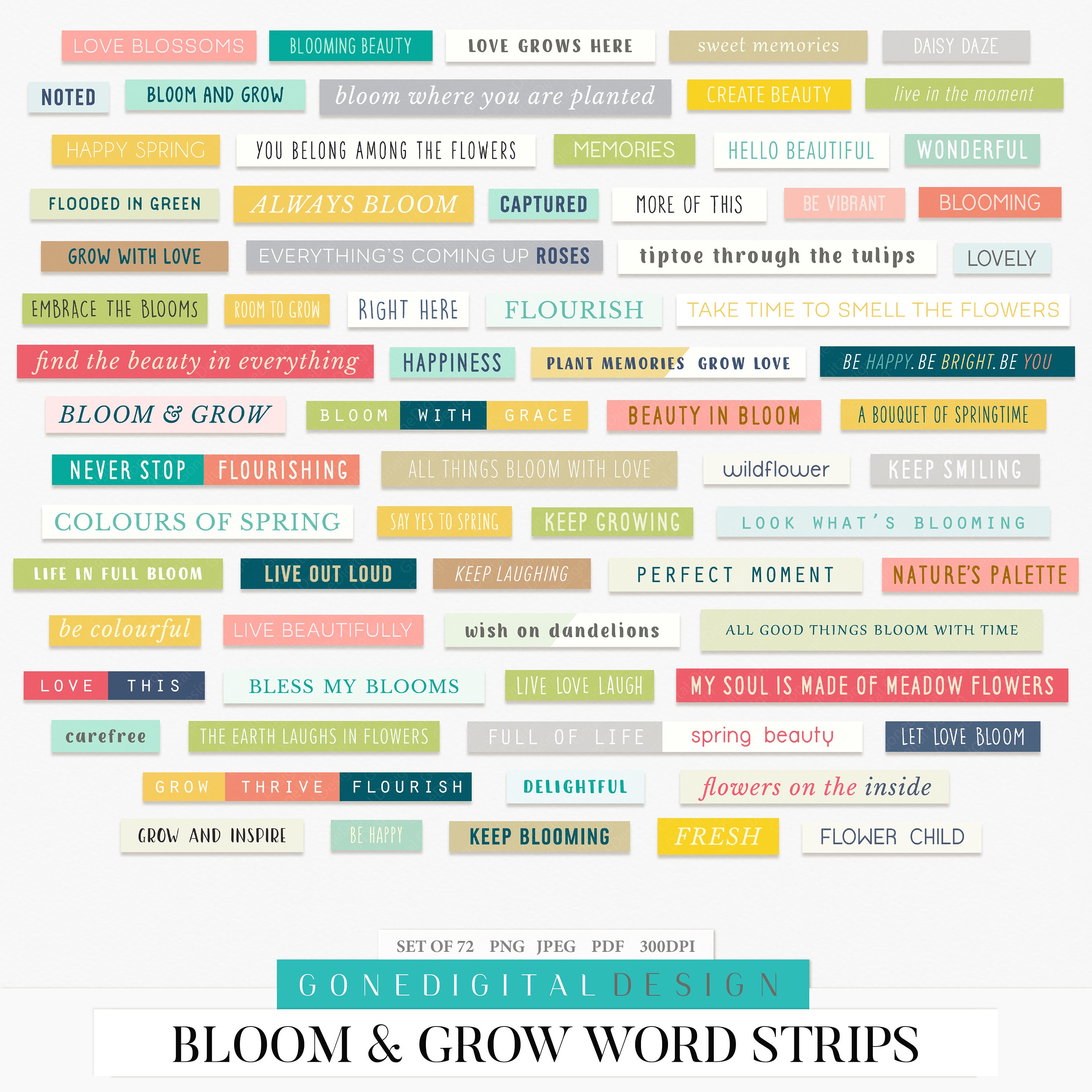 bloom grow words spring word tags sentiments digital etsy