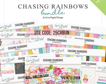 Rainbow Scrapbooking Bundle: Digital Papers, Elements, and Word Art (Digital Download)