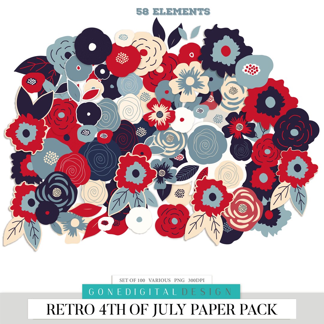 Printable Flowers Clip Art July 4th Planner Flowers Stickers Etsy