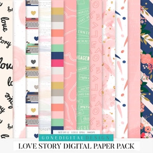 Digital Love Bundle & Save Love Story Digital Scrapbook Bundle Love Scrapbook Kit Clipart Bundle Scrapbook Paper Scrapbook Supply Word Art image 3
