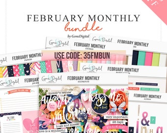 February Love Scrapbook Bundle: Digital Papers, Cards, Elements (Digital Download)