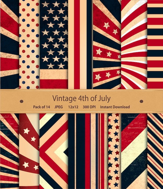 Digital Paper Pack Vintage Fourth of July Papers Patriotic America