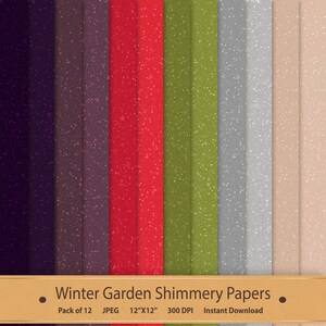 Pu&ograve; includere: Un pacchetto di 12 carte digitali con una texture scintillante e glitterata in vari colori, tra cui viola, marrone, rosso, verde, grigio e beige. Le carte sono di 30,48 cm per 30,48 cm e 300 DPI.